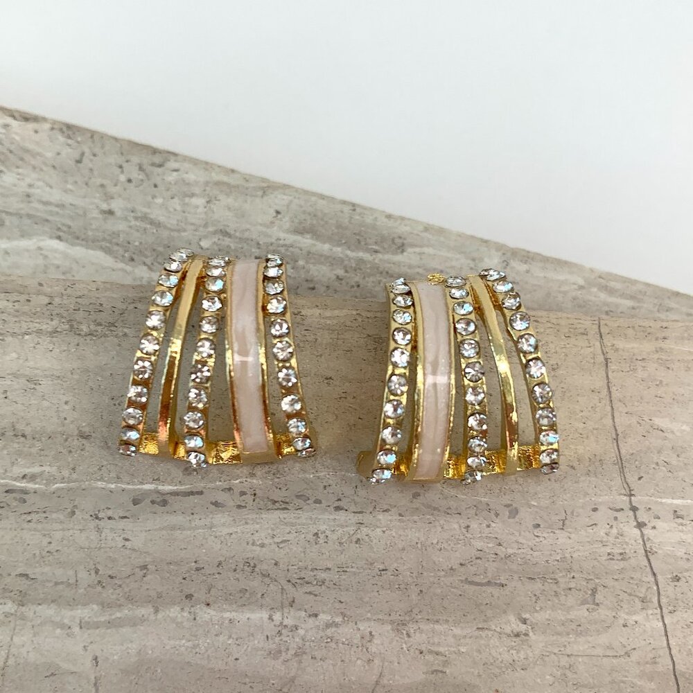 NEW~ Anthropologie Rhinestone Multi Hoop Enamel Post Earrings